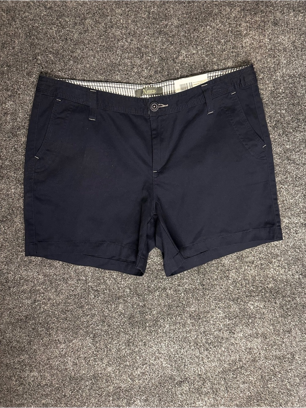 Natural Dark Navy Casual Cotton-Blend Shorts